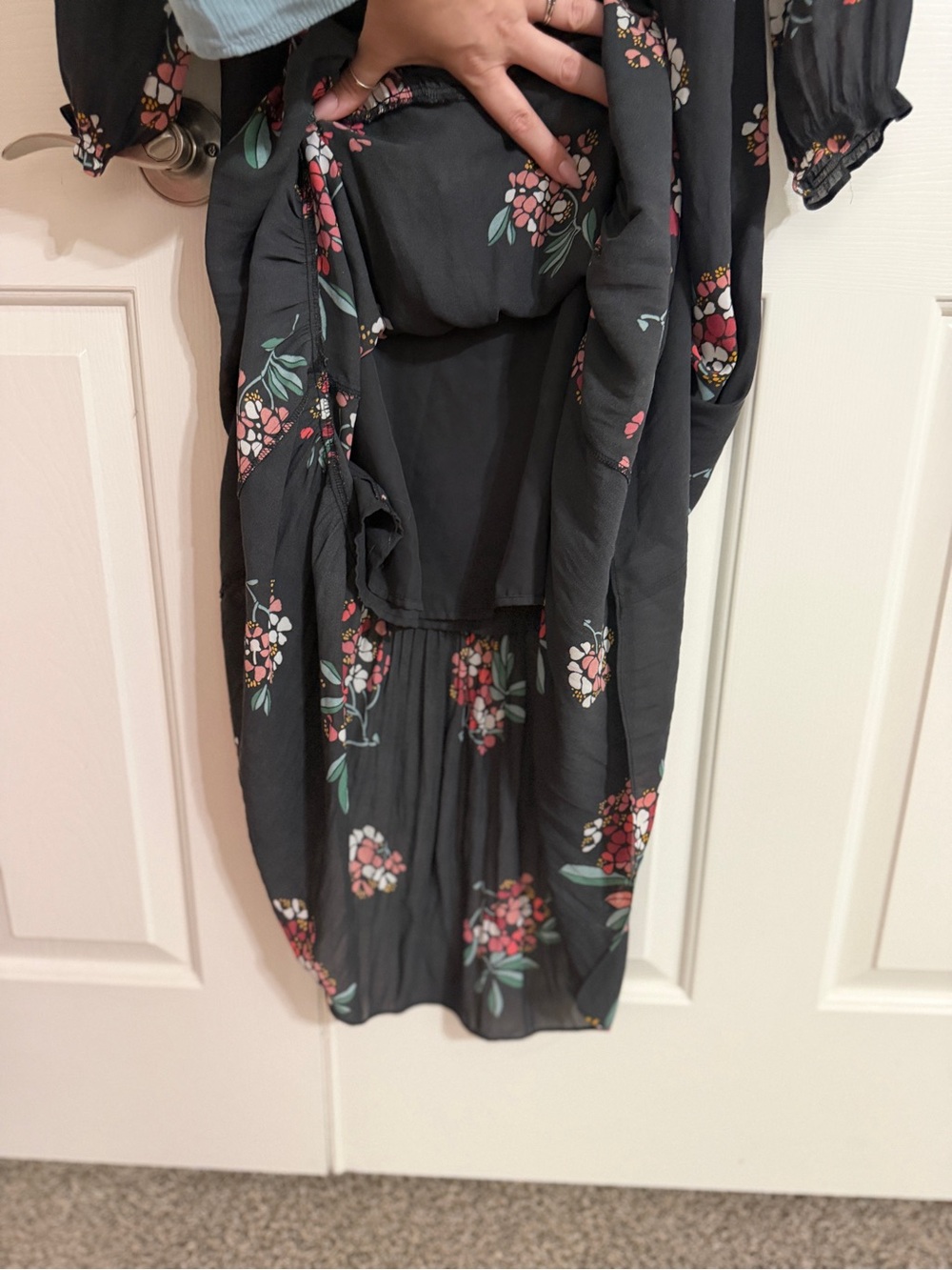 LOFT Petite SP Black Floral Ruffle Maxi Dress Long Sleeve Romantic Boho - Picture 7 of 11